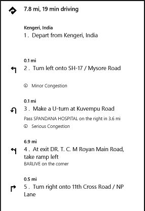 Route Summery View for the direction search
